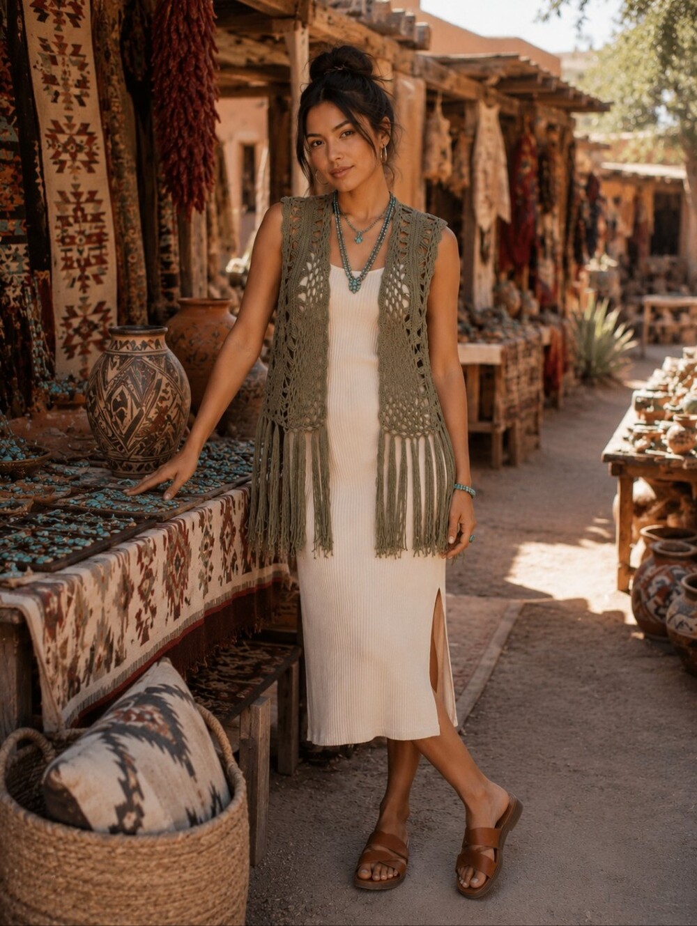 Maurices Crochet Fringe Vest Small | Olive Boho Open Knit Layer Piece